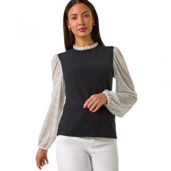 Two‑Way Animal Print Mesh Sleeve Top for Women