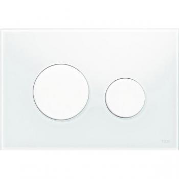 Dispositif de rinçage double volume TECE Loop 9240650 – Plaque en verre et bouton blanc