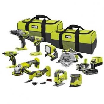 Pack Combo RYOBI 9 Outils avec 1 Batterie 5.0Ah, 1 Batterie 2.0Ah et Chargeur