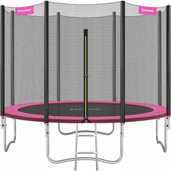 Trampoline extérieur rose 3,05 m diamètre, équipé d’échelle et filet