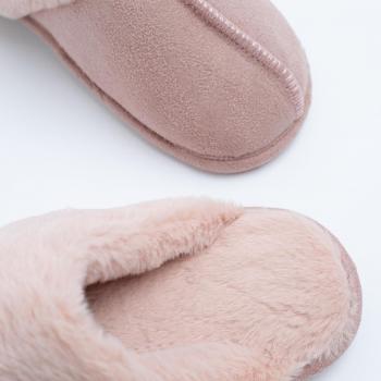 Pink Faux Suede Mule Slippers with Cozy Faux Fur Lining