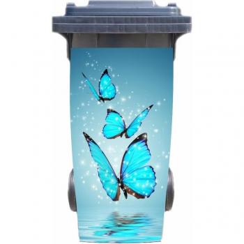 Dreamy Blue Butterfly Waterproof Rubbish Bin Decals 120L 240L