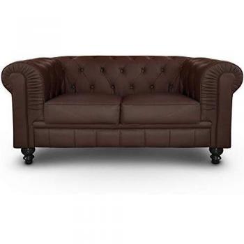 Canapé Chesterfield 2 Places Simili Choco Capitonné