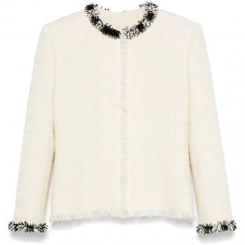 Givenchy Women's Beige Tweed Jacket with Bead Embellishment, Size S