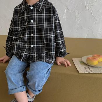 Korean Style Long-Sleeve Plaid Shirt for Kids