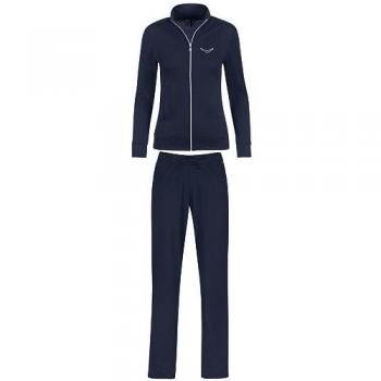 Jogginganzug TRIGEMA TRIGEMA Freizeitanzug mit Kristallsteinen Gr. S, blau (navy), Damen