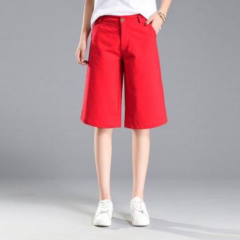 Pantalones cortos de verano con cintura alta y media pierna femenina