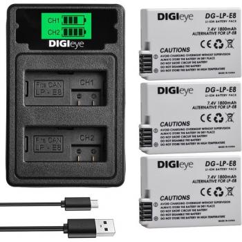 Cargador Doble con 2 Baterías LP-E8 para Canon EOS 600D 550D 650D 700D
