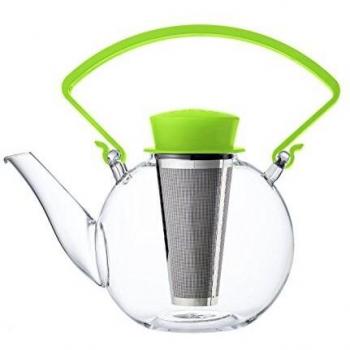 QDO Stainless‑Filtered Green Glass Teapot, Clip Handle Design
