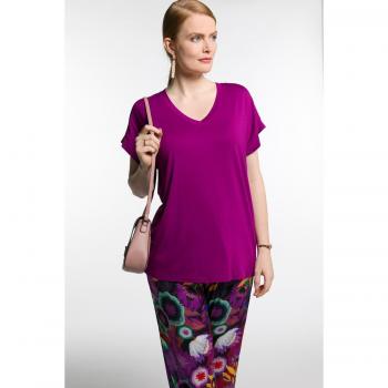 T-shirt aderente scollo a V mezze maniche donna viola 52/54