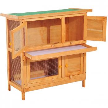 PawHut 2-Tier Wooden Rabbit Hutch