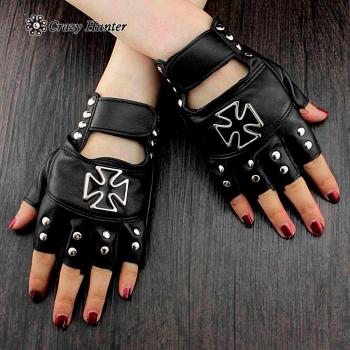 Guantes abiertos de cuero para biker mujer #3031