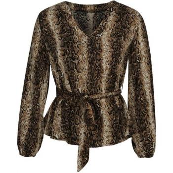 Benuynffy Ladies Long Sleeve Slim Snake Print Top
