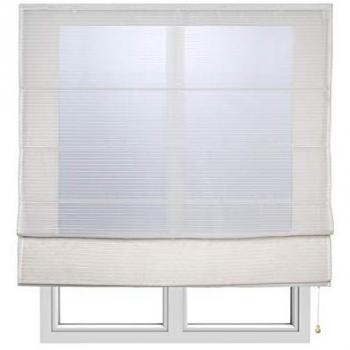Estor Translúcido Plegable con Varillas, Textil Rayas Blancas, 90 x 175 cm