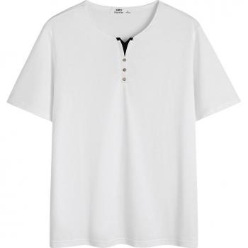 Enjeolon Men's Summer Cotton Tee Short Sleeve V-neck Plus Size 3XL T8835