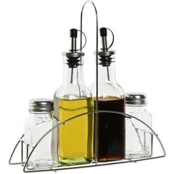 Lote de Aceitera y Vinagrera de Cristal Claro junto a Marco de Metal