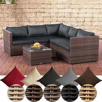 Poly‑Rattan Lounge‑Set CLP 5 MM – 5‑Platz‑Gartenmöbel in Braun‑Meliert mit Anthrazit Polsterung