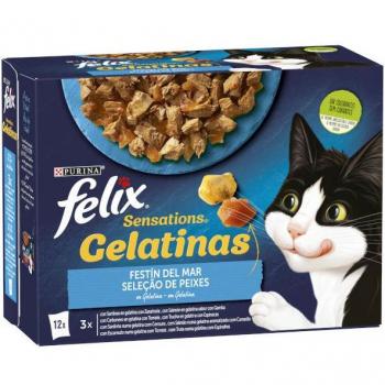 Felix Sensations Pescado Multipack 12X85Gr, comida húmeda para gatos