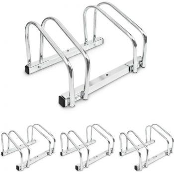 4x Parker Bike Holder Set, Wall and Floor Mount, Silver Steel