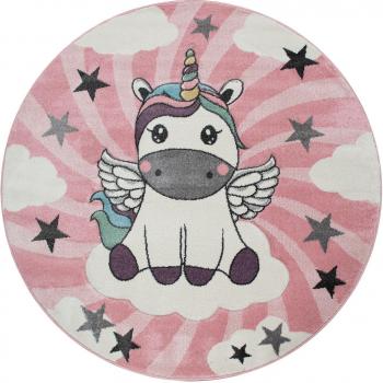 Alfombra Unicornio Sobre Nubes 200 cm Rosa y Lila