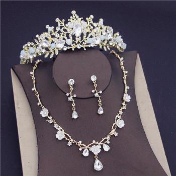 Crystal Bridal Jewelry Set with Tiara and Earrings
