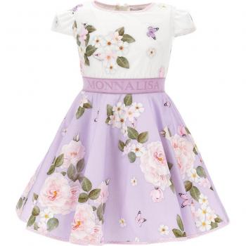 Monnalisa abito bianco/glicine bambina in cotone taglia 6