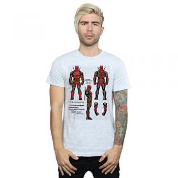Marvel Men's Deadpool Action Figure Blueprint T-Shirt Large Grey