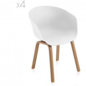 Juego de 4 sillas Mork, color blanco y roble