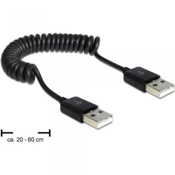 Delock Schwarz Spiralkabel USB-Kabel USB 2.0-A Stecker, USB-A Stecker