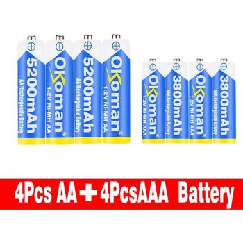Okoman NiMH Hochkapazitätsakkus 5200mAh AA + 3800mAh AAA
