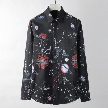 Chemise homme grande taille 4XL Space Planet à manches longues
