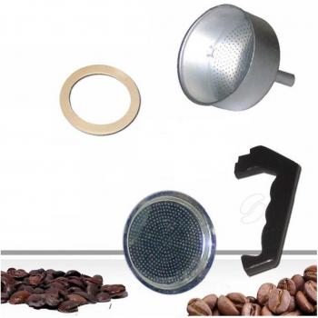Kit Réparations Moka : Filtre, Joints, Poignée et Emboutière (capacité 2 tasses)