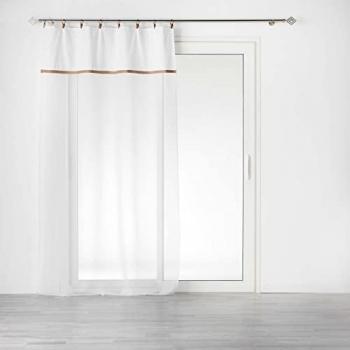 Voilage à anneau 140 x 240 cm en polycoton sablé + jute Leana Blanc