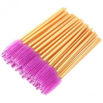 Pinceles desechables para pestañas, 50 Uds. con aplicador de rímel, barra dorada y pincel rosa