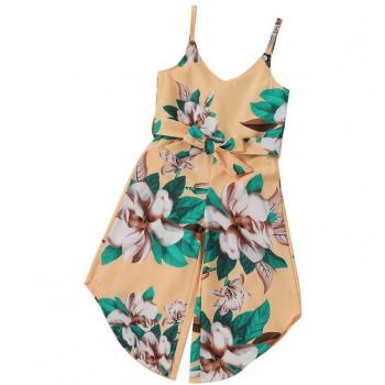 Toddler Girls Summer Jumpsuit Floral Print Sleeveless V-Neck Adjustable Waist