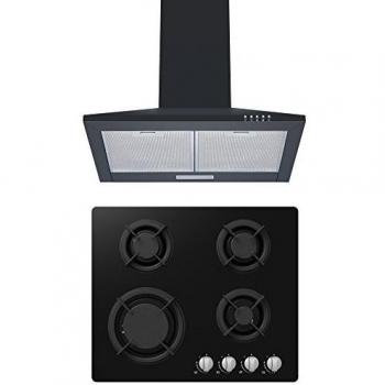 Cookology Glass Cooktop + 60 cm Black Ventilation Hood