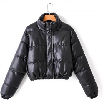 Black PU Padded Long Sleeve Jacket for Women