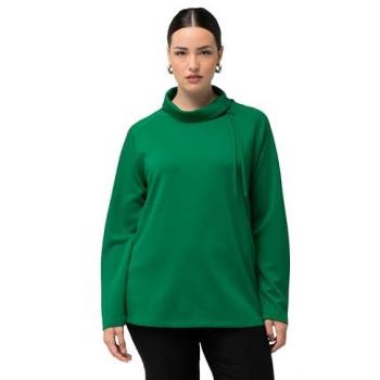 Ulla Popken Damen Sweatshirt, große Größen, Stehkragen, Zipper, grün, 58/60