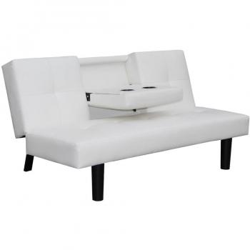 Divano Letto Moderno con Tavolo a Scomparsa in Ecopelle Bianco