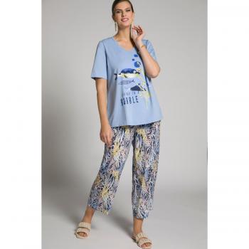 Blue Plus Size Fish Print V-Neck Tee for Women, Size 24/26, Cotton