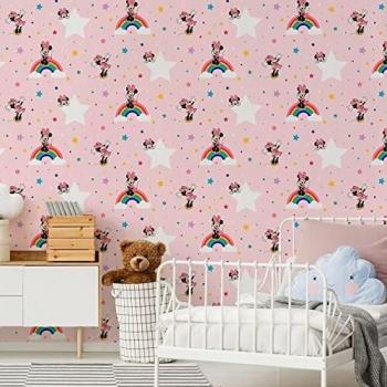 Disney Minnie Mouse Rainbow Wallpaper in Pink color