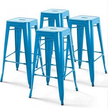 Conjunto de 4 taburetes de bar de acero azul brillante