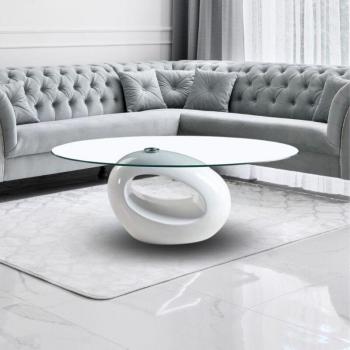 Mesa de Centro TOSCOHOME: Cristal Transparente, Diseño Ovalado y Reflejo Blanco