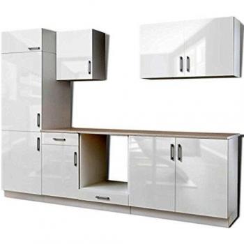 Armoire de Cuisine Meuble Blanc Brillant 7 pcs pour frigo intégré