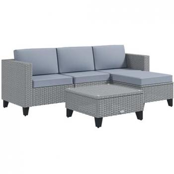 Outsunny 5 PCs Rattan Garden Furniture Set with Glass Coffee Table, Grey