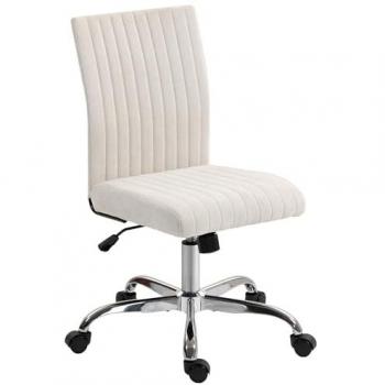 Modèle Homcom : Chaise bureau sans bras, réglage haute, 360° pivot, lin crème