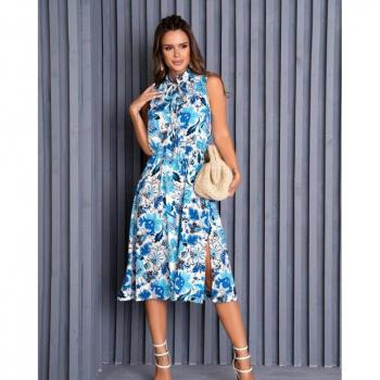ISSAS Plus Damen Hemdblusenkleid – Dunkelhimmelblau mit Seitenschlitzen