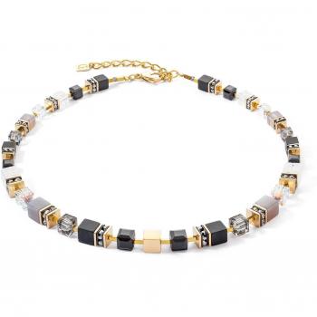 Coeur De Lion Deluxe Gold Agate & Onyx Geocube Necklace for Women
