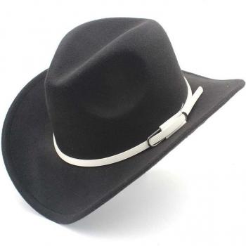 Retro‑Cowboy‑Sombrero mit weichem Hutkissen – Wolle, breite Krempe, weißer Gürtel (56–58 CM)
