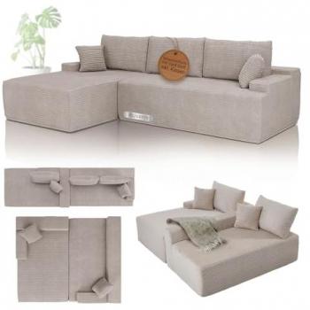 Coredo Eckform Sofa – 3‑Sitzer L‑Form mit Ottomane (Cord)